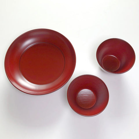 urushi 1 assiette rouge + 2 tasses